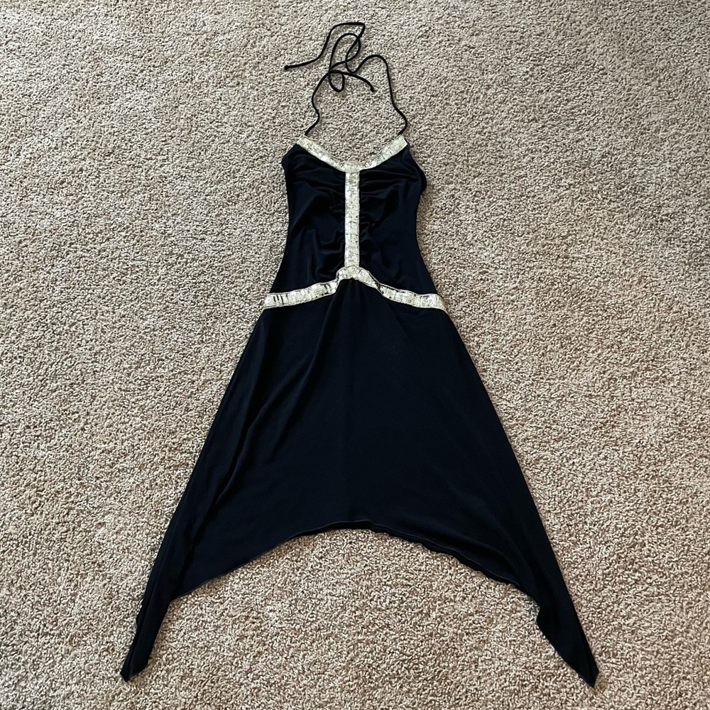 Elegant black with gold trim halter dress!